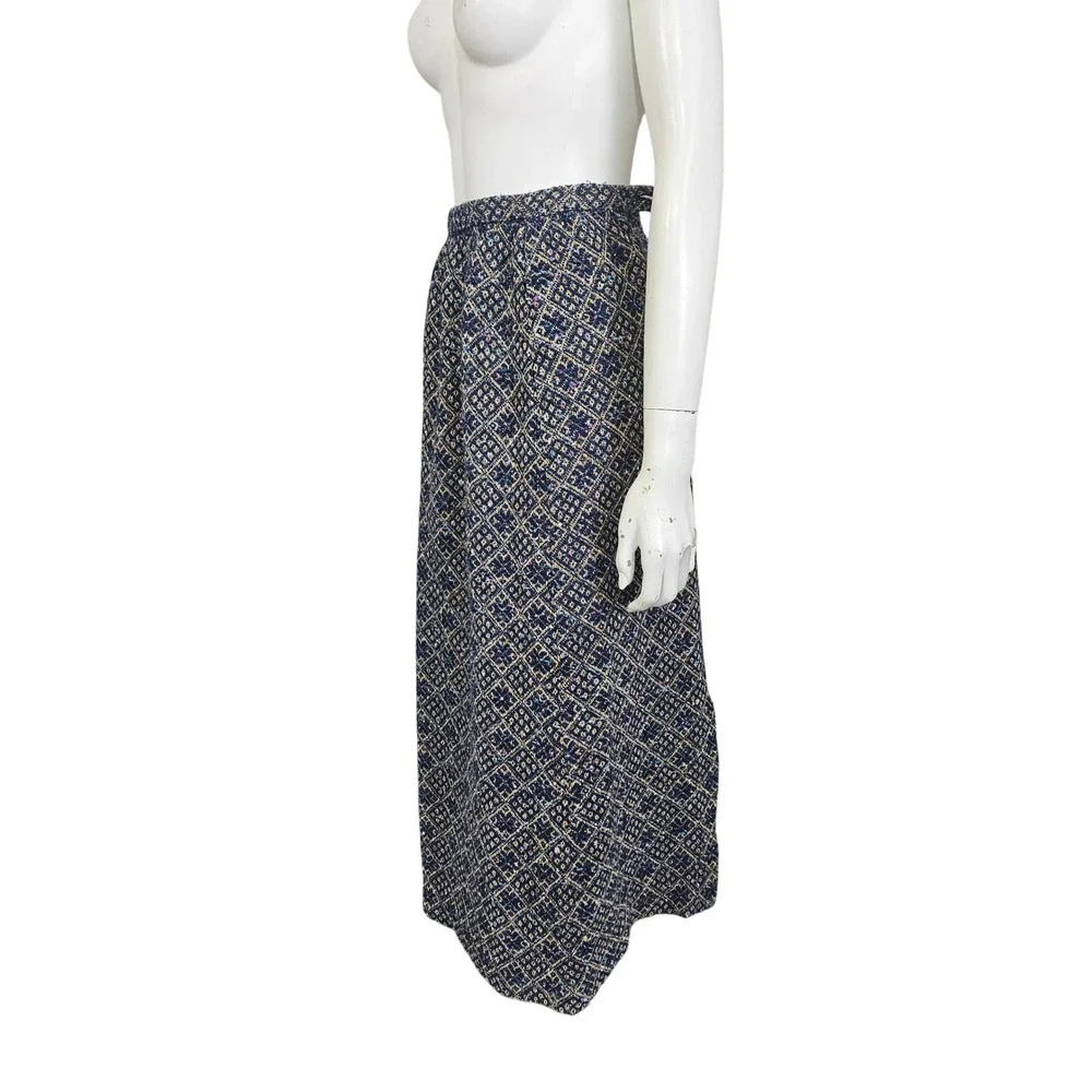 Vintage‎ Fritzi of CA Boucle Knit Tapestry Maxi Skirt Geometric 70s Cottagecore
